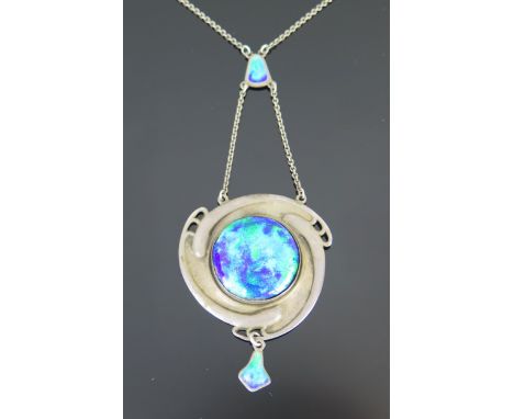 A Charles Horner Silver and Enamel Pendant Necklace in integral 18.25" chain, c. 90mm drop, lower pendant c. 39mm wide, Chest