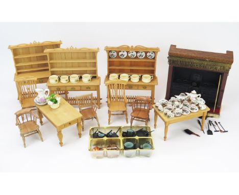 Dolls House Group of Kitchen Furniture1:12 Scale made by Dennis Brogden including dressers, fireplace with agar, frieze draw 