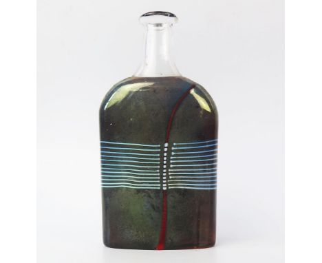 A Bertil Vallien, Kosta Boda variegated flask, signed to the base, No 500/1, 17.5cm high. 