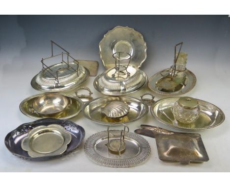 A collection of assorted plated wares, including, Art Nouveau influence crumb tray, entree dishes and covers, butter dish, se
