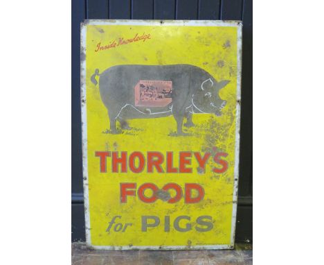 An original enamel advertising sign, "Thorley's Food For Pigs", 76 x 51cm