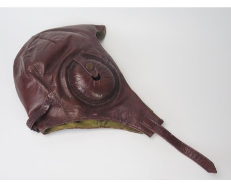 A WWII period Japanese brown leather bomber pilot's flying helmet, summer issue. 