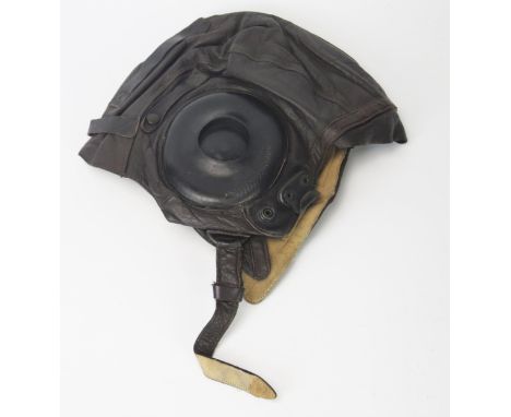 An American Type A-11 brown leather flying helmet, by the Selby Shoe Company, size large. 