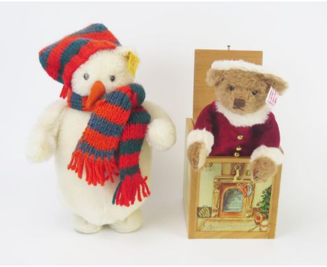 Steiff Christmas Pair (1) Jack-in-the-box Father Christmas Bear 038419 (00053), (2) Snowman 654800 