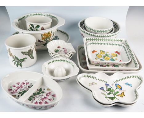 A collection of Portmeirion Botanic Garden pattern wares including roasting dishes, serving dishes, mixing bowls, lemon squee