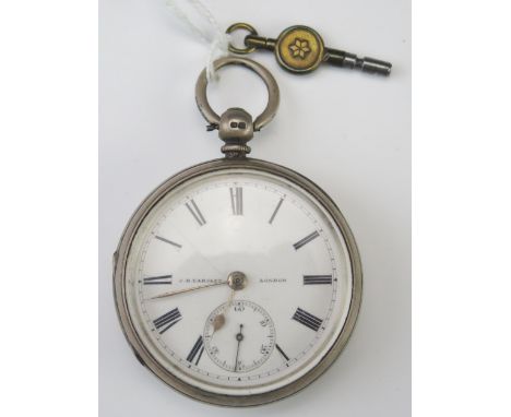 A late Victorian silver cased gents open faced pocket watch,  with 45mm enamel Roman dial with subsidiary seconds dial, marks
