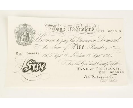 GREAT BRITAIN, BANK OF ENGLAND. K.O.PEPPIATT, FIVE POUNDS, Sept. 17th 1945. K 27 009619. UNC. (1 banknote)