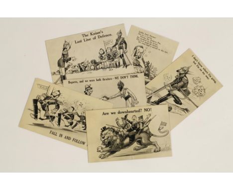 A SET OF SIX FIRST WORLD WAR SARTORIAL POSTCARDS "War Cartoons" series, no. 5016, 5023, 5033, 5037, 5042, 5053. (six postcard