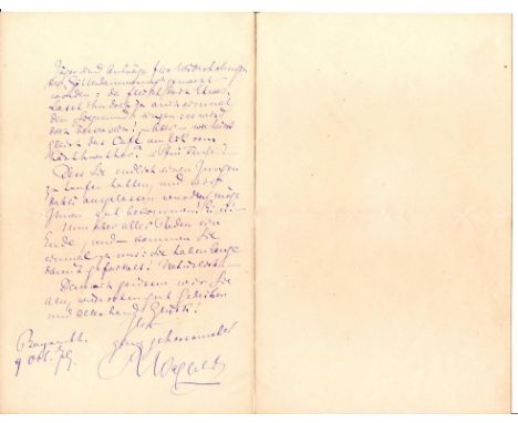 RICHARD WAGNER (1813 - 1883). A hand written letter to the conductor Hans Richter, signed and dated "Bayreuth 9th October 79"