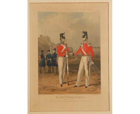 J. HARRIS "The Honourable Artillery Company, Officer and Private", an early Victorian coloured engraving, from "Costumes of t