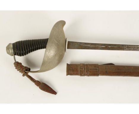 A GEORGE V CAVALRY OFFICERS SWORD with leather scabbard