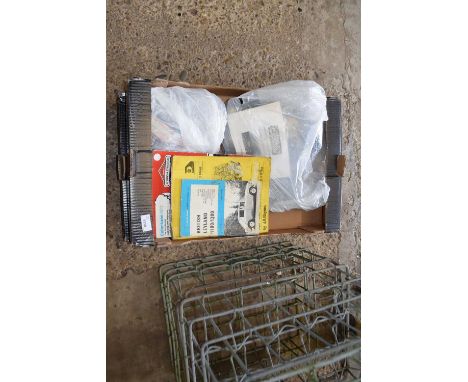 Two boxes of vintage tools, car manuals etc