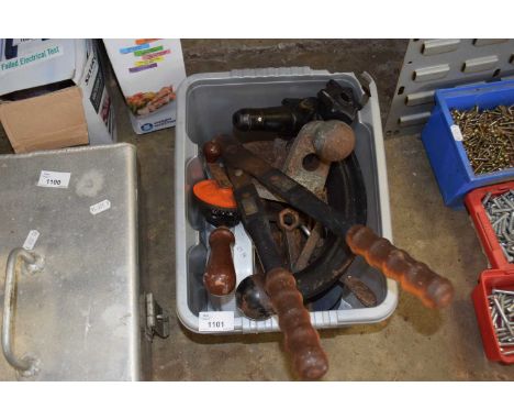 Box of mixed tools, spanners, drills etc