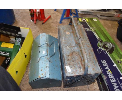 Two metal toolboxes including tools