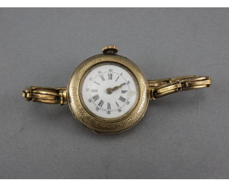 Ladies 1920's Gold Plated - Mechanical Wrist Watch, Features a White Fancy Porcelain Dial, 10 Rubies, Enamel Back Cover. In W