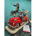 "THE LAST DROP", FIREMEN IN FIRE ENGINE SCULPTURE, SIZE: 17" X 7" X 14", MFG 2001, SIGNED BY RON