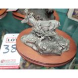 "STREAKING", PRONGHORN DEER WILDLIFE ART SCULPTURE, SOLID PEWTER MOUNTED ON A WOOD BASE, SIZE: 9.