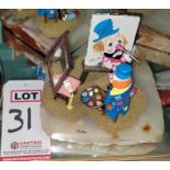 "HOBO JOE SELF PORTRAIT", CLOWN PAINTING SELF IN MIRROR ART SCULPTURE, SIZE: 8" X 7" X 7", MFG 1987,