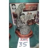 "WINDY CRAG", BIGHORN SHEEP WILDLIFE ART SCULPTURE, SOLID PEWTER MOUNTED ON A WOOD BASE, SIZE: 10" X