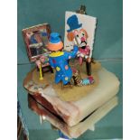 "HOBO JOE SELF PORTRAIT", CLOWN PAINTING SELF IN MIRROR ART SCULPTURE, SIZE: 8" X 7" X 7", MFG 1986,
