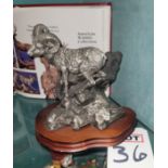 "REFUGE", WILDLIFE ART SCULPTURE, SOLID PEWTER MOUNTED ON A WOOD BASE, SIZE: 9" X 8" X 8", (MFG IN