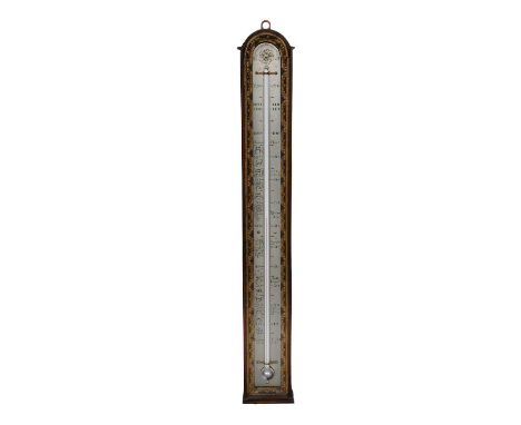 ^ A Mahogany Wall Thermometer, circa 1790, mahogany case, fahrenheit thermometer silvered dial with mercury thermometer tube,