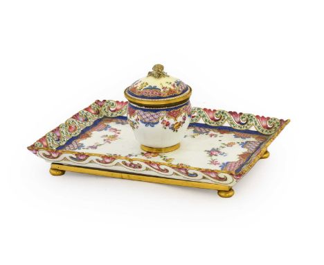 • The Property of a LadyA Sèvres Porcelain Sucrier and Cover and Tray (Plateau Carré à Joure), painted by Louis-Jean Thevenet