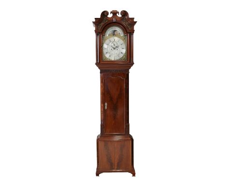 A Good Mahogany Eight Day Longcase Clock, signed Wm Greenall, St Helen, circa 1780, swan neck pediment with front gilt scroll