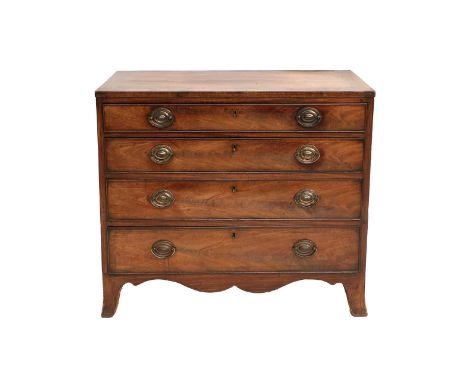 A George III Mahogany Straight Fronted Chest of Drawers, late 18th century, the crossbanded top above an oak-lined drawer fit