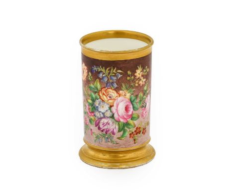 A Rockingham Porcelain Spill Vase, by Edwin Steele, circa 1830, of cylindrical form with rolled rim, painted with a continuou