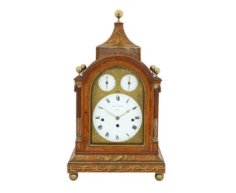 A George III Satinwood Chiming Enamel Dial Table Clock, signed Prince &amp; Cattles, York, circa 1810, arched pediment with b