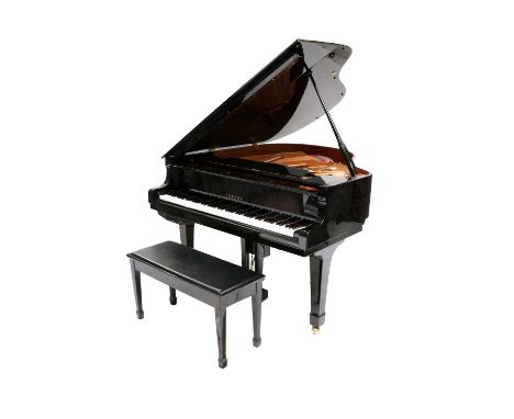 ~ A Yamaha Disklavier Self-Playing 5ft Baby Grand Piano, modern, in a bright ebonised case, on square tapering legs with bloc