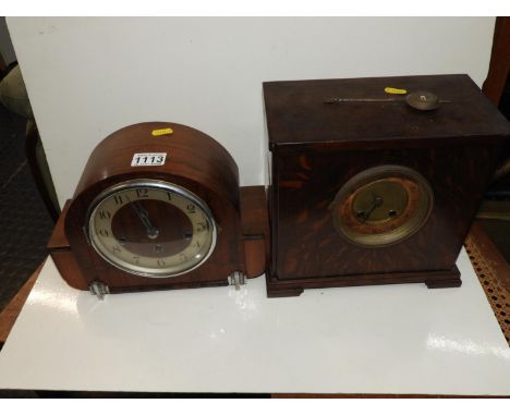 2x Vintage Wood Cased Mantel Clocks 