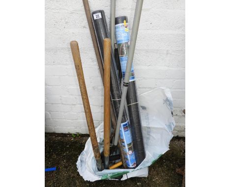 Quantity of Garden Tools and 2x Rolls of Weed Control Fabric 