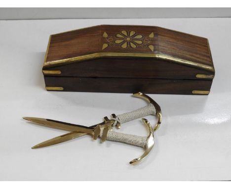 Brass Bound Trinket Box and 2x Brass Paper Knives 