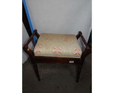 Mahogany Piano Stool on Turned Legs with Upholstered Seat 