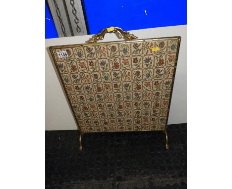 Brass Framed Tapestry Fire Screen 