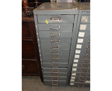Vintage Bank of 15 Metal Filing Drawers 