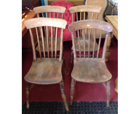 Set of 4x Stick Back Dining Chairs with Shaped Seats 