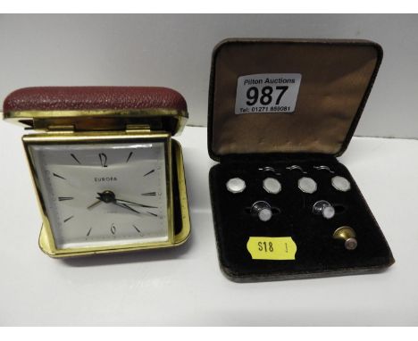 Vintage Shirt Studs and Travelling Alarm Clock 