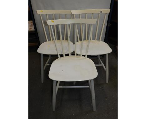 3x Painted Stick Back Dining Chairs 