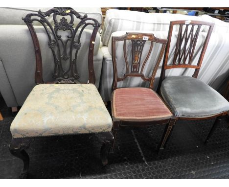 3x Vintage Dining Chairs with Upholstered Seats 