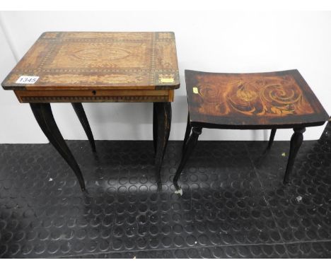 Inlaid Wooden Stool and Inlaid Musical Sewing Box 