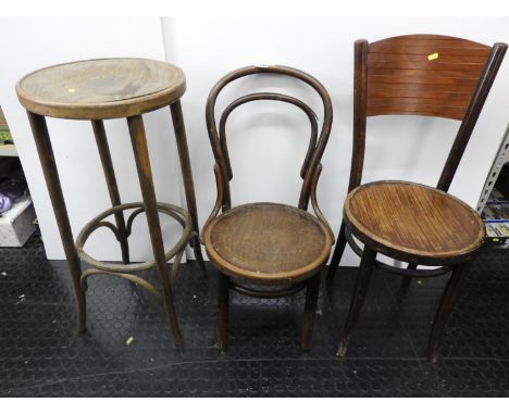 2x Polish Bentwood Chairs and Bentwood Stool 