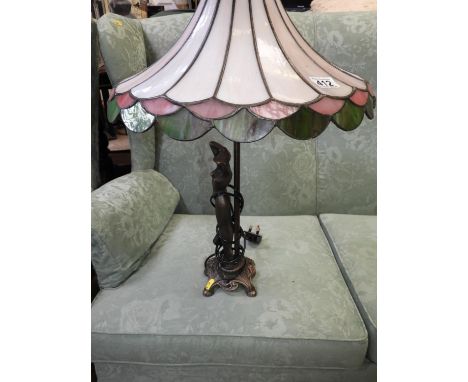 Art Nouveau Style Figural Table Lamp with Tiffany Style Light Shade 