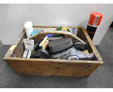 Vintage Wooden Tray and Contents - Shoe Cleaning Items 