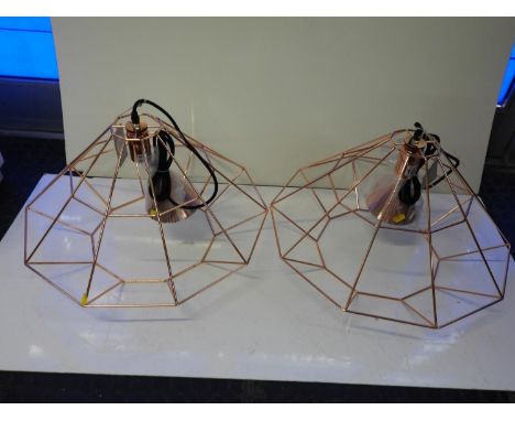 2x Modern Copper Effect Geometric Light Shades 