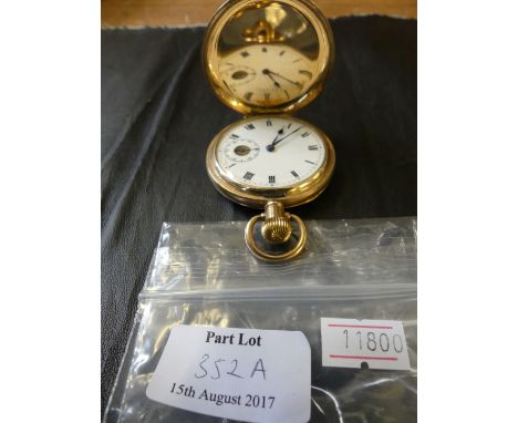 A gold plated full hunter manual wind pocket watch
