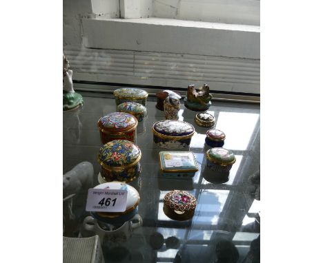 Fourteen assorted Halcyon days enamel and further pill boxes to include Winnie the Pooh scenes, 'The Owl and the Pussy Cat', 