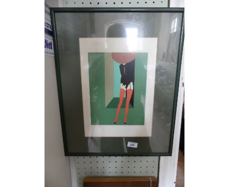 A 1950's print depicting a Deco lady wearing stockings 